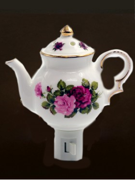 Porcelain Floral Teapot Night Light With Gift Box